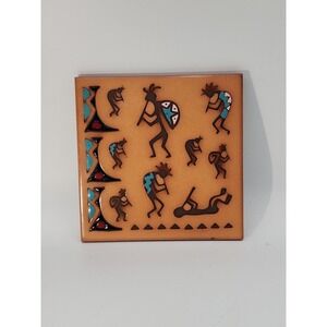1992 Masterworks Kokopelli Southwest Folk Art Handcrafted Ceramic 6" Tile Trivet